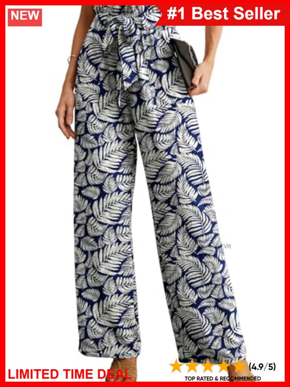 High Waist Wide Leg Palazzo Trousers Adjustable Knot Pockets Beach Office